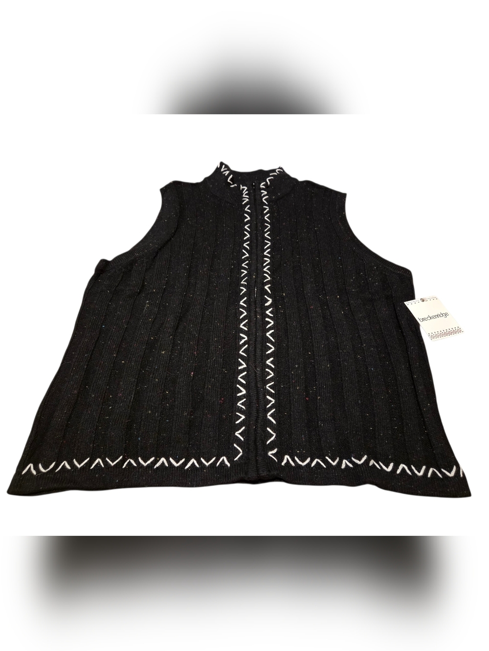 Women’s XL Breckenridge Vintage Knit Black Zip Up With Geometric Trim Vest